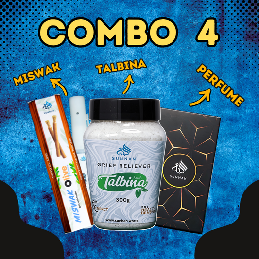 Combo 4 - Miswak 6Pcs + Holder + Talbina 300g + Perfume 30ml